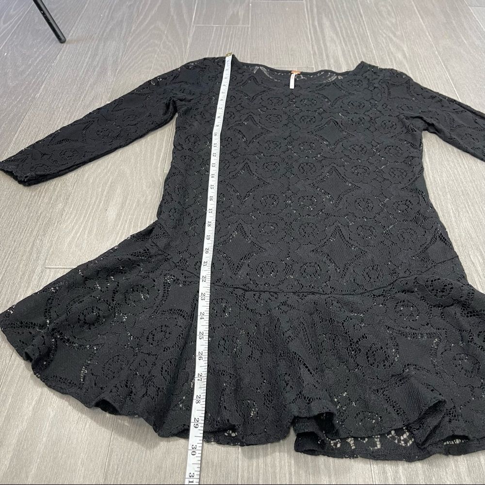 Free People Walking to the Sun Black Lace Mini Dress 0 Ruffle Sheer Tunic Top - Picture 14 of 16